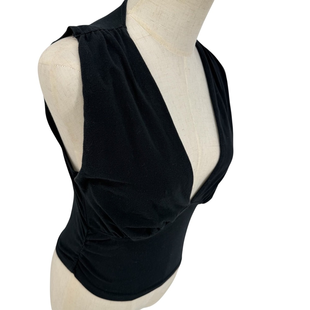 Abercrombie & Fitch V-Neck Top Womens M Black Ruched Sleeveless Y2K Basic Staple